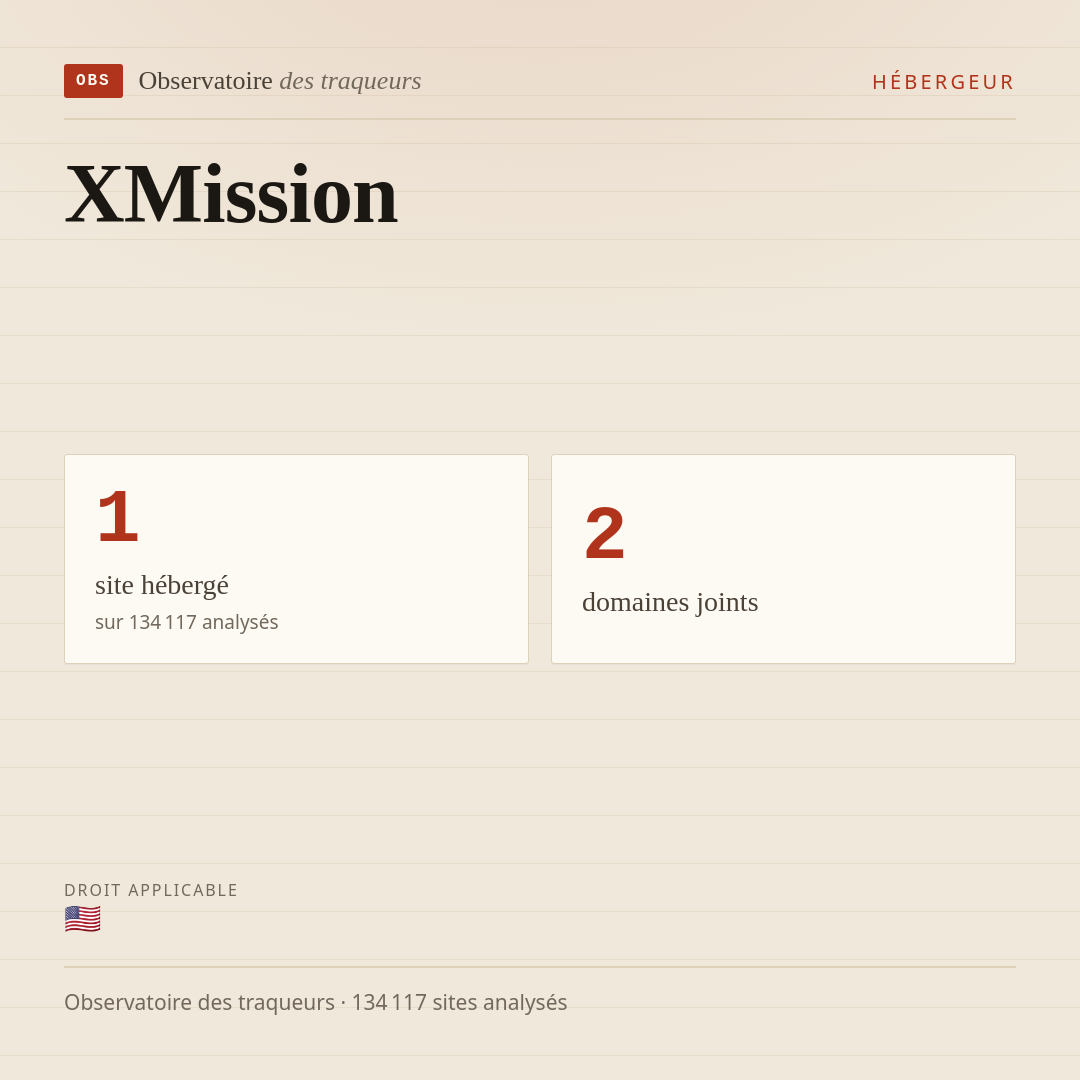 XMission : 1 site hébergé, 2 domaines joints.
